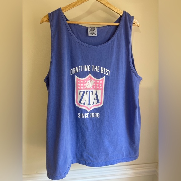 Zeta Tau Alpha ZTA Oversized Blue Comfort Colors Tank | Sorority | L - Picture 2 of 5